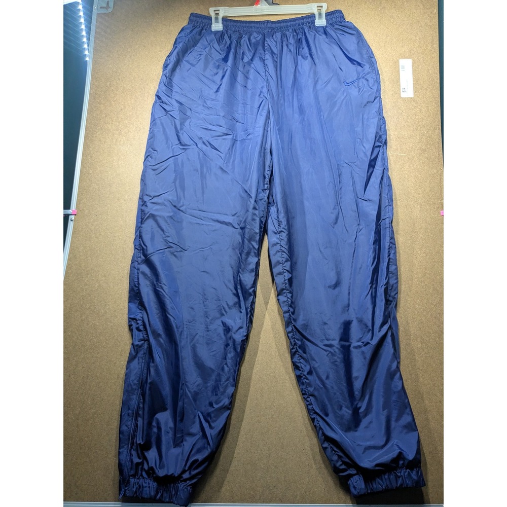 Vintage Nike Mens XXL Navy Blue Nylon Windbreaker Track Pants Ankle Zip Joggers